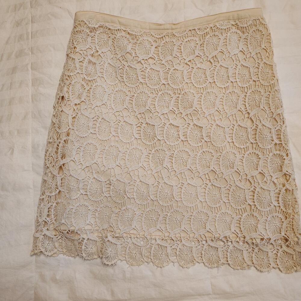Cremeux Cream Crochet Lace Mini Skirt Boho Cottagecore Size 10
